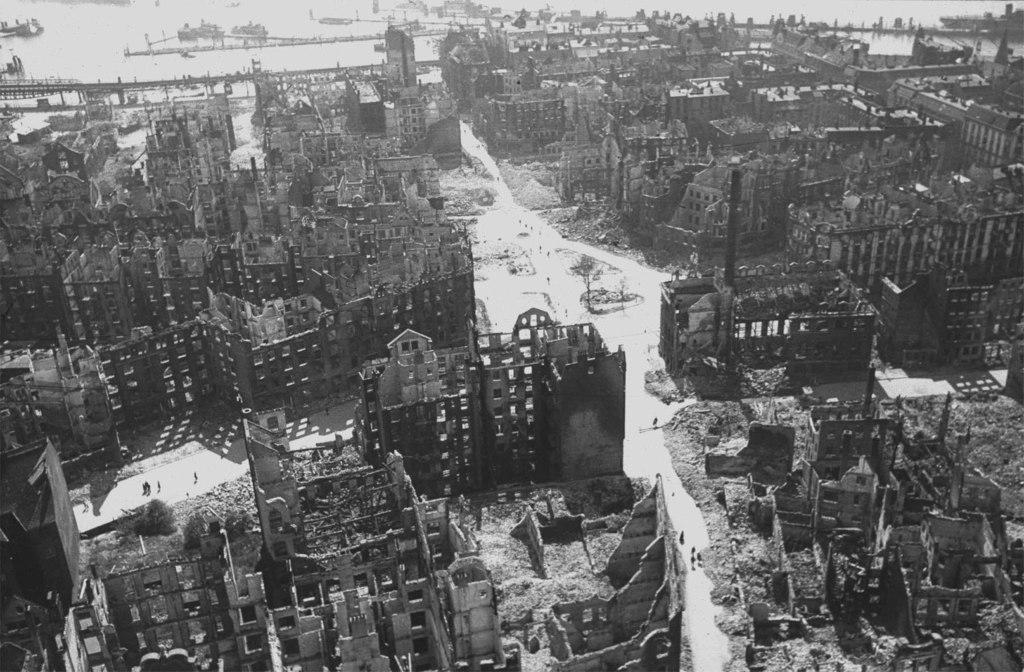 at ground level exceed the boiling point of water and the heat is fatal to biological life Hamburg after firestorm in July 1943