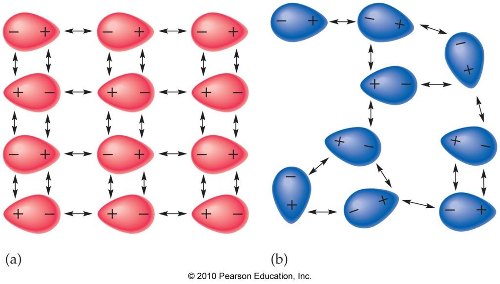 Dipole forces: Polar molecules exist as dipoles. These oppositely charged ends will attract each other.