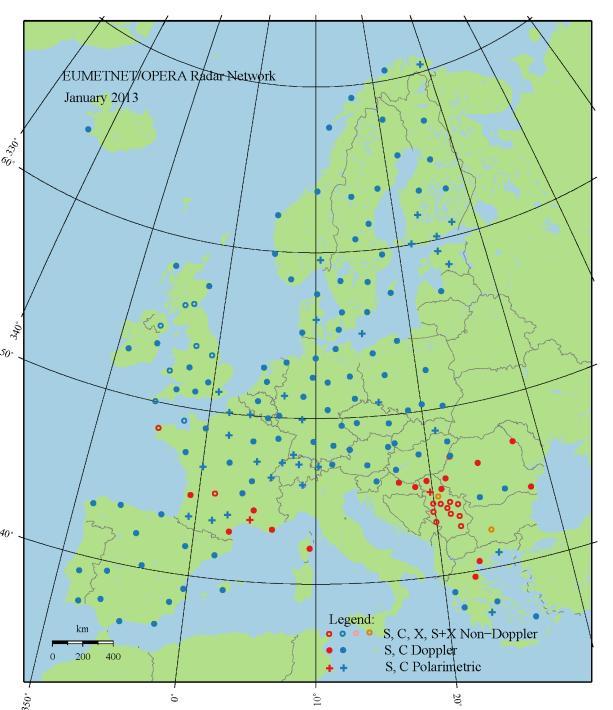 Although the location of radar sites is primarily a national responsibility, the sites are distributed rather evenly, also across the national borders.