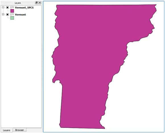 Save vector layer as Dialog Box So far, Vermont looks the same, but you will find out why soon. First, let s make the Vermont_SPCS layer look the same as the Vermont layer. 6.