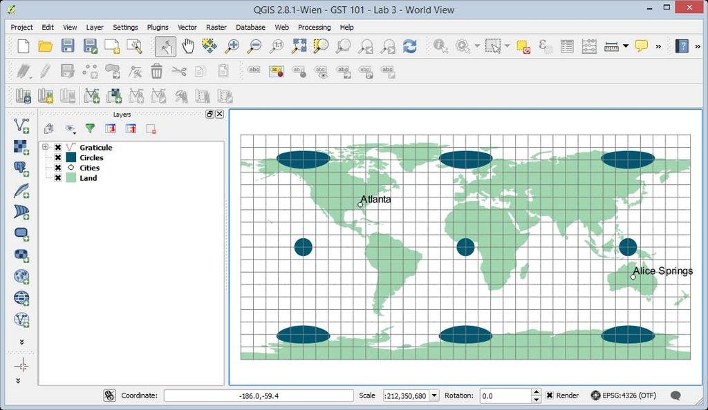 Task 1 - Setting Map Projections and Coordinate Systems in QGIS In this task, you will explore the effects of various projections on the characteristics of a map.