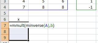 Use of array formulas for vector-matrx calculatos Most commo applcato -- solvg a set of lear equatos x1 x 3x3 0 1 3 x1 0 4x1 5x 6x3 1 4 5 6 x 1 7x1 8x 8x3 1 7 8 8 x 3 1 Soluto: Axb 1 1 A A x