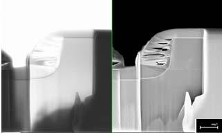 Chapter (4) Thinning and polishing Fig.7 Left image: Transmission through the lamella. Right image: Reflection in the lamella.