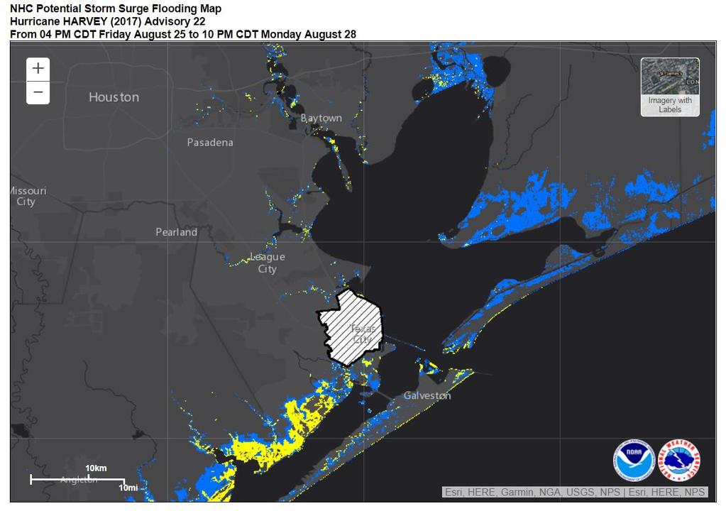 Potential Storm Surge Flooding In most places water levels should