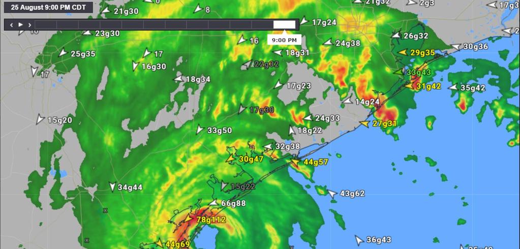 Latest Observations Hurricane Harvey making landfall this evening near