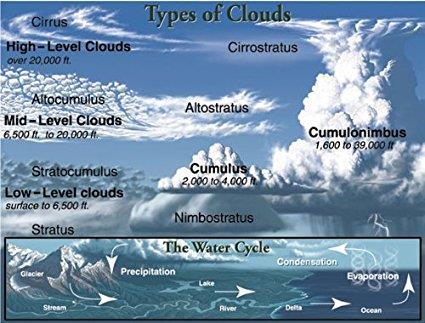 Types of Clouds Cloud Altitudes: - Low-Level Clouds - Surface 6,500 ft - Observing technique: 3 fingers or larger - Formed by rain droplets -