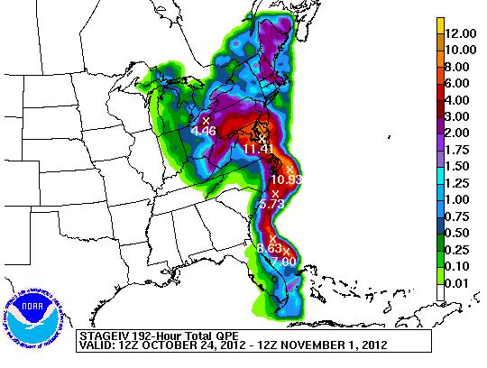 Case Sandy (2012) Observed rainfall associated with