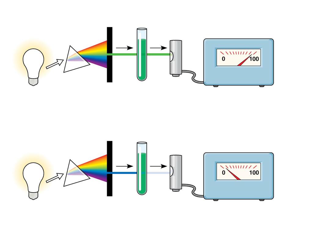 Figure 10.9 White light Refracting prism Chlorophyll solution 2 3 Photoelectric tube Galvanometer 1 4 Slit moves to pass light of selected wavelength.