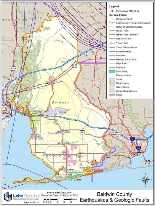 contains two: Soil Type D and Soil Type E (shown on Map 5-16). Soil Type D, which characterizes unincorporated areas along Mobile Bay, includes some quaternary muds, sands, gravels, and silts.