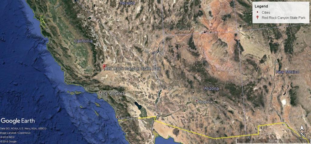 Gaffney 13 Figure 1: Location of Red Rock Canyon State Park. Imagery sourced from Google Earth.