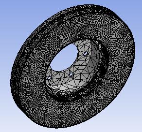 In this simulation, the meshing was refined in the contact zone (disc-pad). This is important because in this zone the temperature varies significantly.