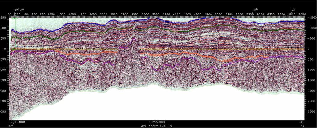 Seismic cross section through GPM-1 Top Baong W9C-1 Top