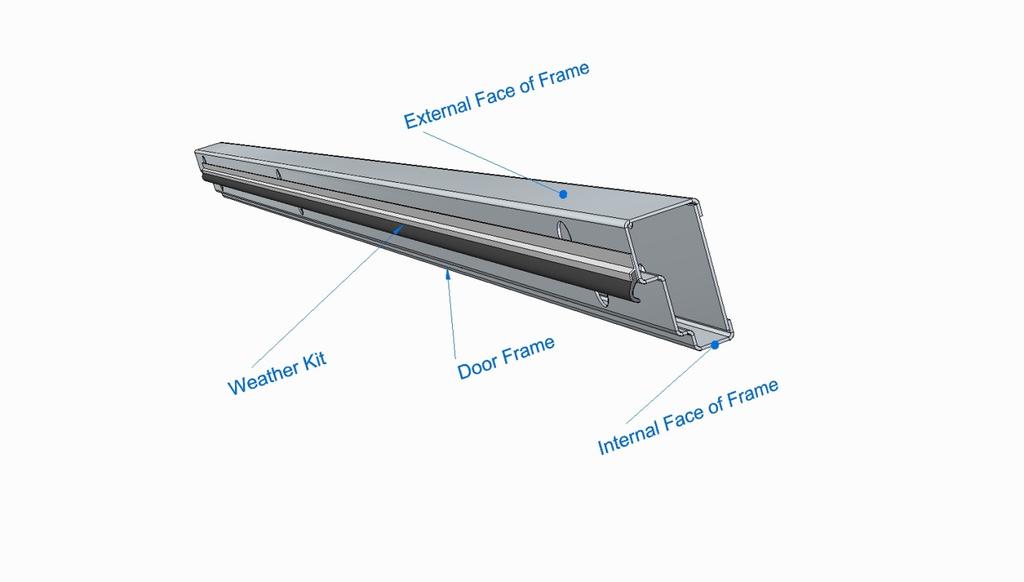 1. With the door closed position the weather strip on the external side of the frame as shown above so that the black rubber seal of the weather strip makes contact with the door and forms a weather
