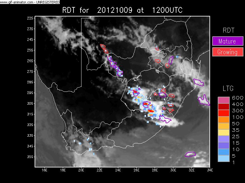 Example: RDT for 9 October 2012 from 1200 to 2000 UTC Real time (15min) identification