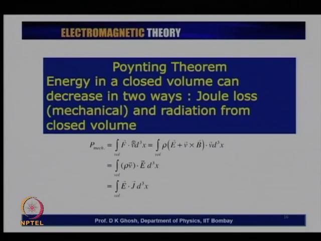 (Refer Slide Time: 40:56) Now, let us now ask suppose in a volume in a closed volume I have both electric and the magnetic field so that I have got an amount of energy