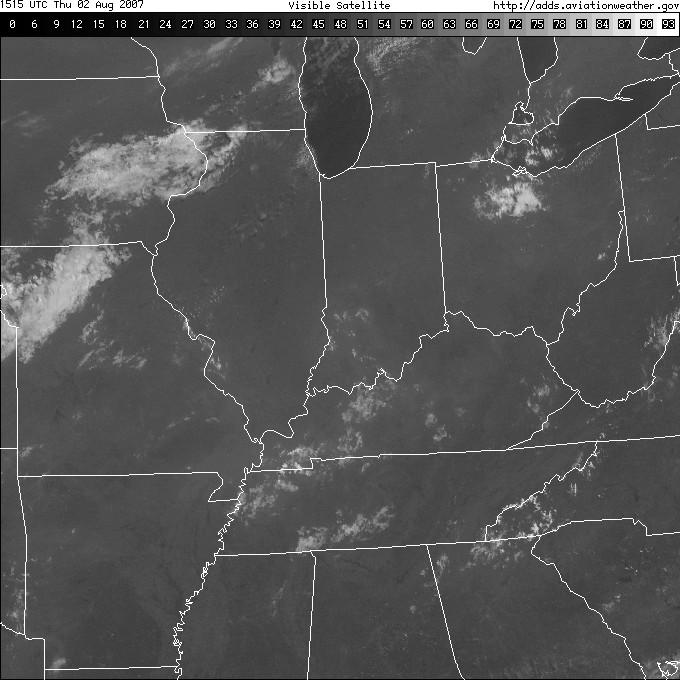 6. EXAMPLE #1: 2007 August 02 Visible image during mid-morning (above) showing cumulus