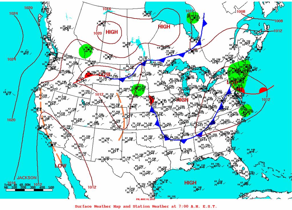 Example of synoptic conditions associated with lake breeze and lake shadow