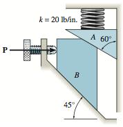 Problem 02 The two blocks used in a measuring device have negligible weight. The spring has constant k = 20 lb/in, and is compressed 5 in. when in the position shown.