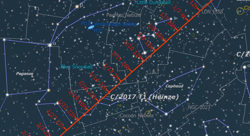 Comets Comet C2017/T1 (Heinze) is in constellation Lacerta and is magnitude 9.
