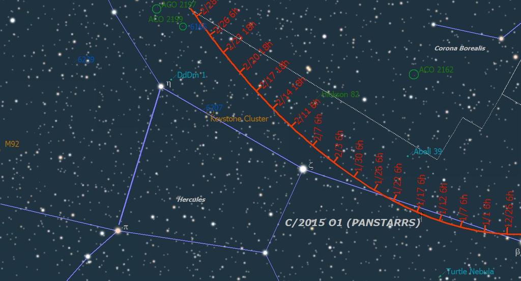 Comet C/2015 O1 (PANSTARRS) is in constellation Hercules this month.