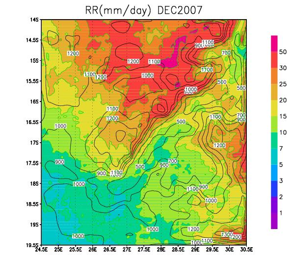 Fig. 12 Daily mean precipitation distribution in December in 2007 in Sinazongwe
