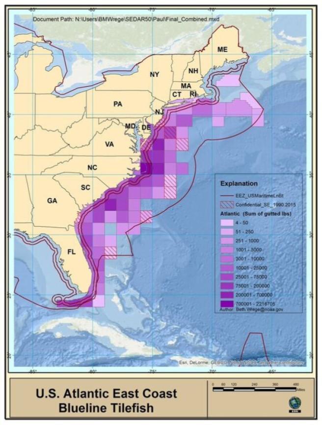 Stock Structure Atlantic commercial landings Reported landings of Blueline Tilefish based on composite Northeast Fisheries Science Center (NEFSC) Vessel Trip Reports (VTR) and