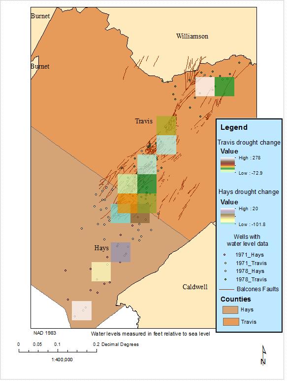Figure 11: Map of changes in water levels due to drought