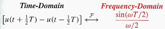 Fourier transform of rectangular function Rectangular function can also be represented by the unit-pulse function u(t) as T T u ( t ) u (