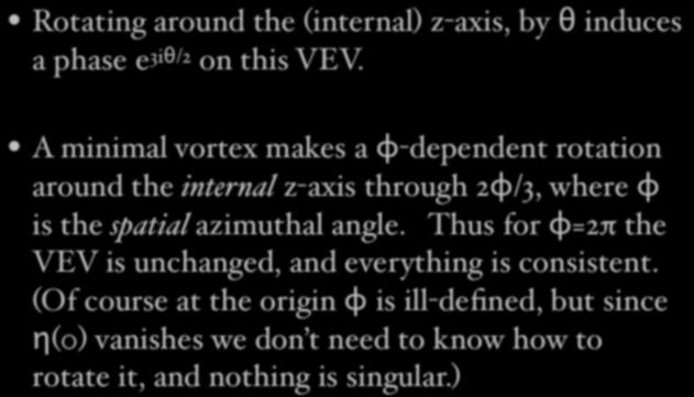 Rotating around the (internal) z-axis, by θ induces a phase e 3iθ/2 on this VEV.