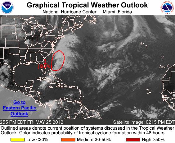 Figure 2 NHC Graphical tropical weather outlook showing disturbance SE of the Carolinas, with s 80% probability of developing into a