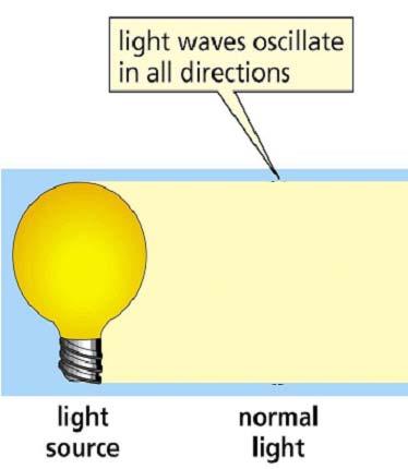 Unpolarized Light Naturally produced light sunlight, light from a