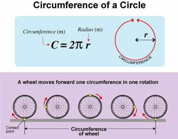 Linear distance equals circumference The distance the bicycle moves depends on the wheel s size and
