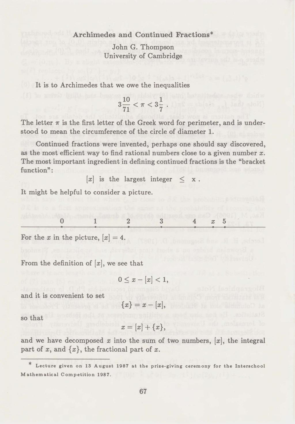Archimedes and Continued Fractions* John G.