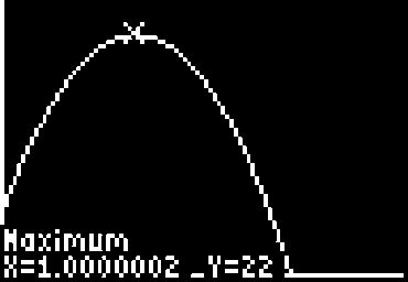 Check You can verify the maximum height by using the MAXIMUM or VERTEX command on your calculator. The screen at the right shows the vertex as (1, 22).