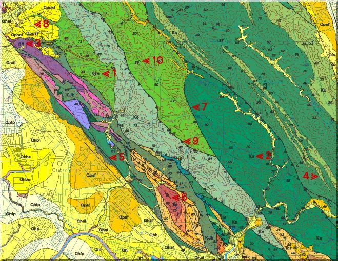 What is a Geology Map 1) A map that displays the types of rocks and sediment exposed at the surface 2) Displays the spatial