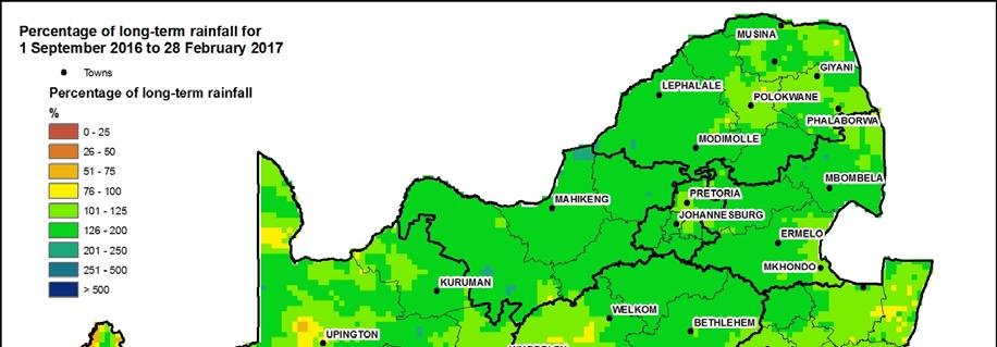 Figure 4: Percentage difference - rainfall for 1 September 2016 to 28 February2017.