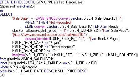 was quite familiar with stored procedures Example: Sales History Selects all sales for the selected