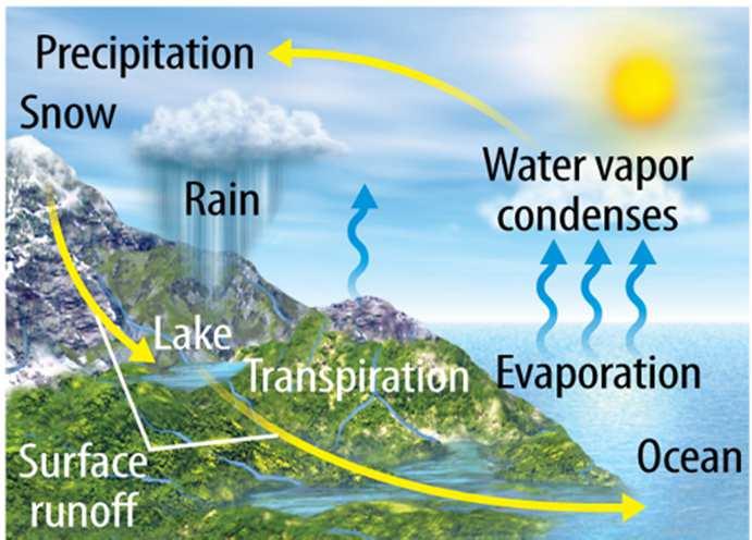 Most water in the hydrosphere is in the world ocean 97% 3% of Earth s water is freshwater Evaporation is the process by which a liquid, such as water, changes into a gas.