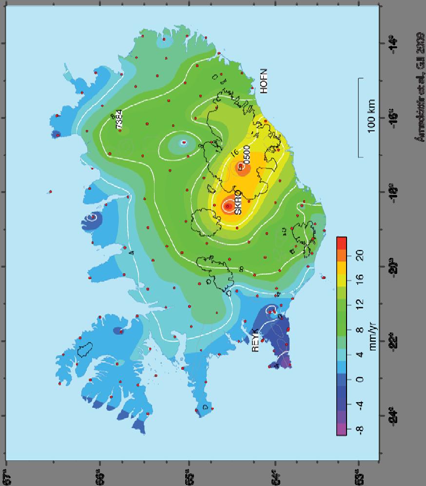 Melting glaciers and isostatic rebound GPS measurement show that rapid rebound is taking place (Árnadóttir et al.