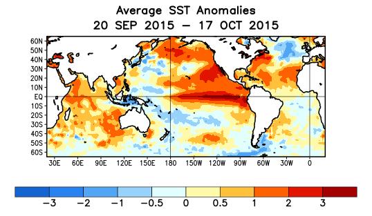 Global SST Departures ( o C) During the Last Four Weeks During the last four weeks, tropical SSTs were above