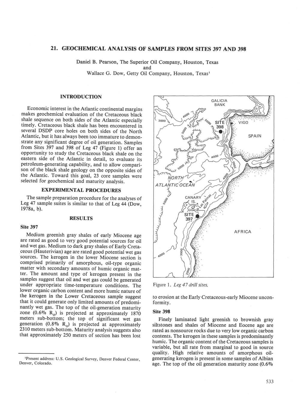 21. GEOCHEMICAL ANALYSIS OF SAMPLES FROM SITES 397 AND 398 Daniel B. Pearson, The Superior Company, Houston, Texas and Wallace G.