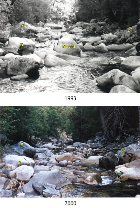 Small boulder ribs mobilized and re-shaped by a 75-yr flood from 1993 to