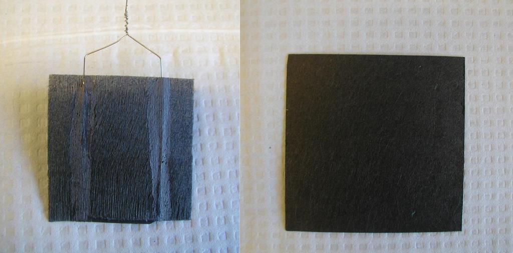 Fig. 2.2.1 Anode (left), with Ni wire inserted between fiber layers, and cathode (right). The cathode was obtained from Fuel Cell Earth LLC.
