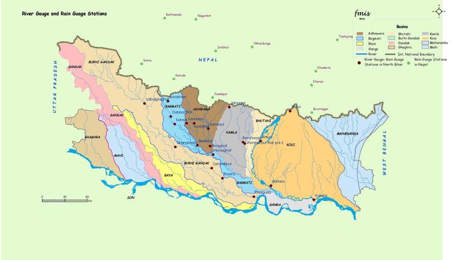Location of the above stations are depicted in the map below. Map 5.1 River-Gauge and Rain-Gauge Stations 5.1 Rainfall This year, the rainfall in entire Bihar was very scanty.