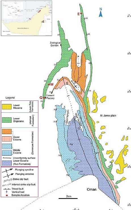 Geological Setting Jabal Hafeet is classified into four main rock units: 1. Rus Formation (Lower Eocene) 2. Dammam Formation (Middle Upper Eocene) 3.