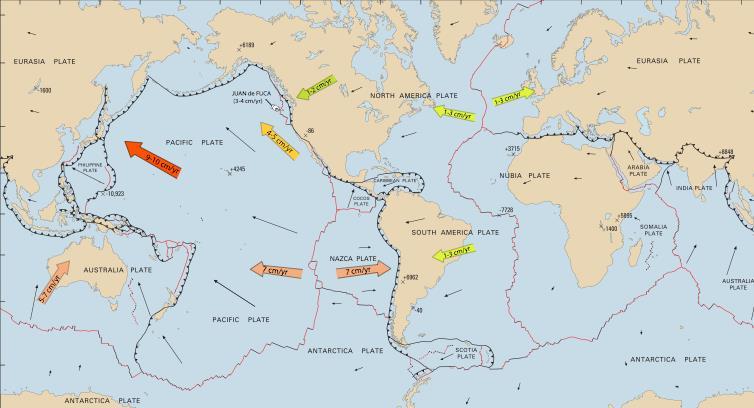 Plate Tectonics Tectonic plates are moving at an average of 1-10