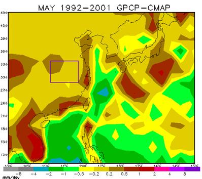 precipitation pattern for May. Box in the plots, 111.