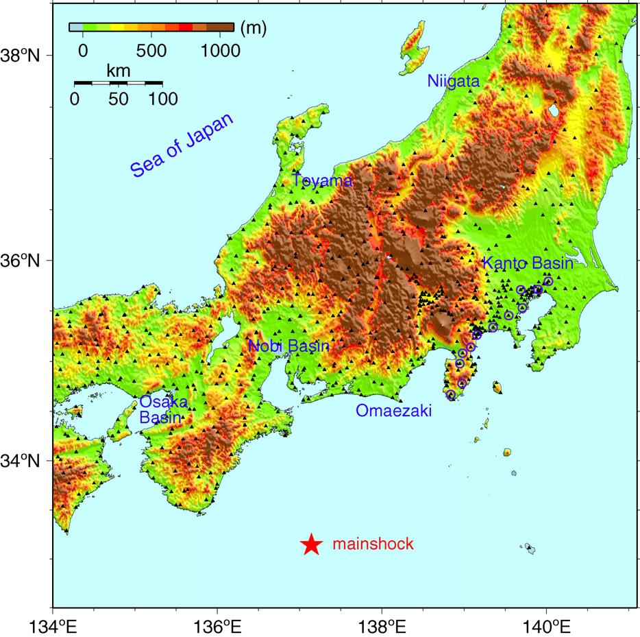 Ground motion simulations for the earthquake suggest that the sedimentary wedge along the Nankai trough plays a key role of development of the long-period ground motion before propagating into the
