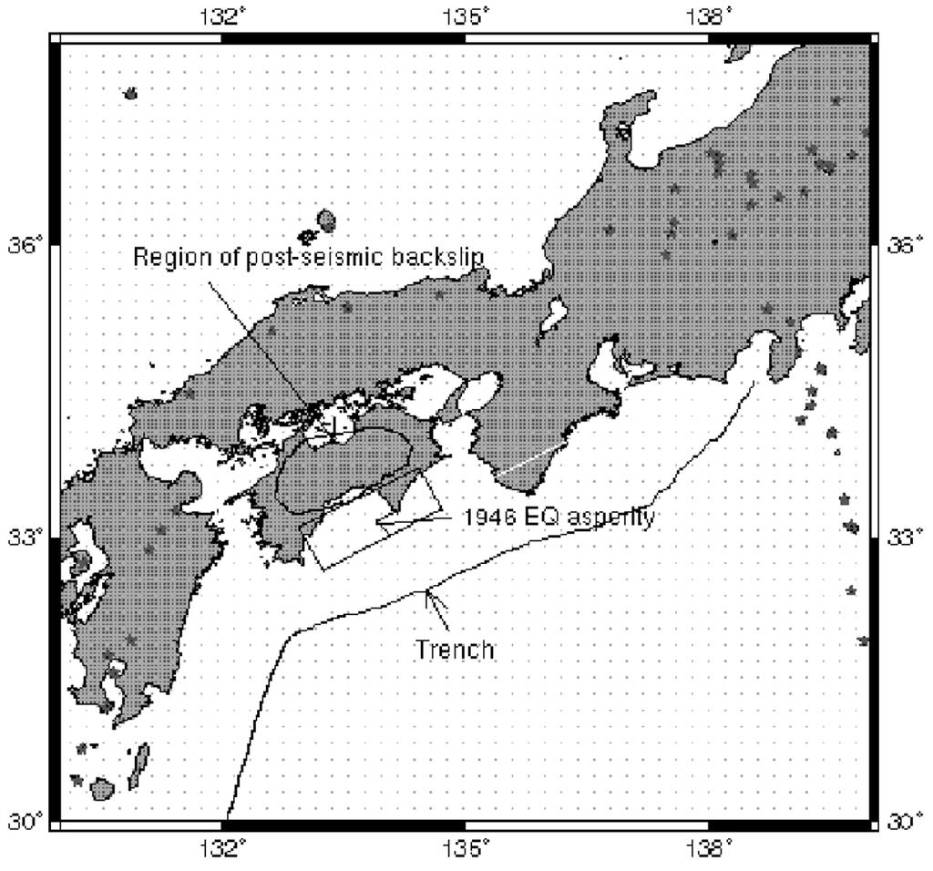 308 L. J. RUFF: STRESS ON THE PLATE INTERFACE Fig. 1. Map of the Shikoku segment of the Nankai subduction zone, Japan.
