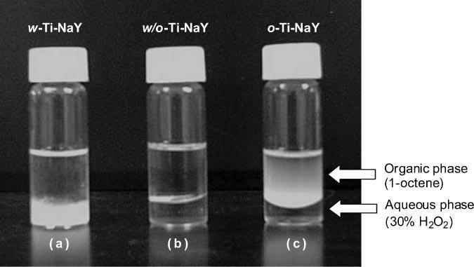 404 NUR, IKEDA, AND OHTANI FIG. 1. Modified Ti NaY zeolite in the mixture of aqueous and organic phases.